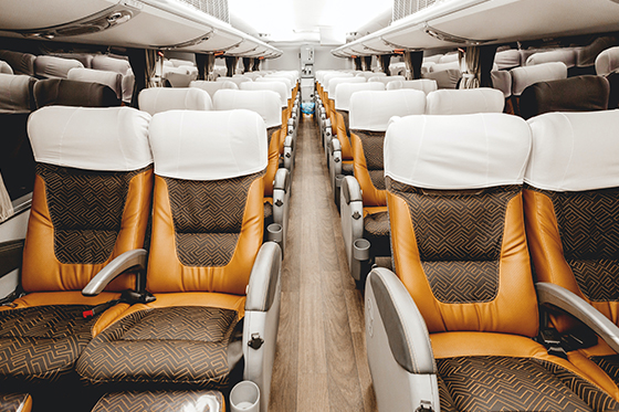 Inside a 56 passenger charter bus rental