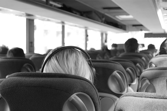 Charter bus with reclining seats