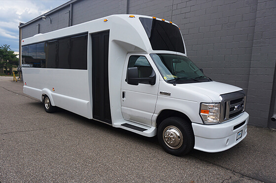 White 28 Passenger party bus