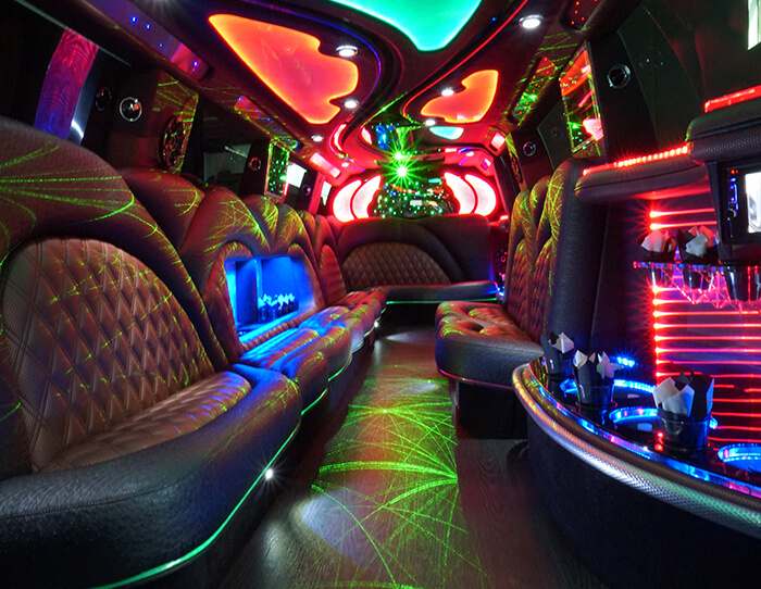 Leather seating on a party bus